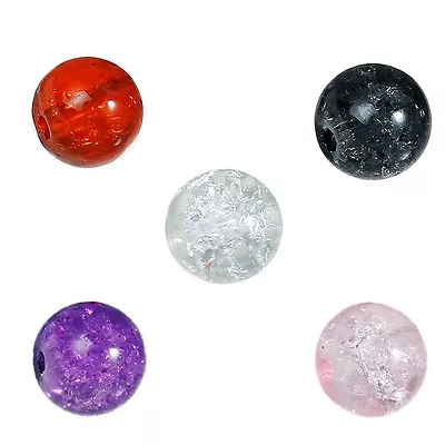 Buy 100 Crackle Glass Beads 8mm Mixed Colours Red Purple Clear Pink Black J05640XG • 3.69£