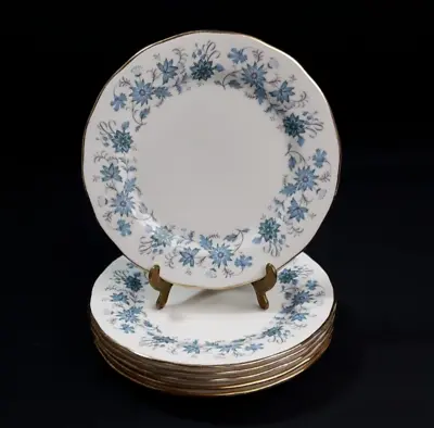 Buy Colclough Braganza - 6x 16cm Tea Side Plates - Bone China Blue Floral Vintage • 12.50£