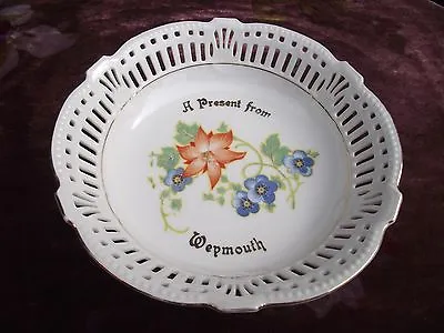 Buy Vtg Souvenir Pierced Porcelain Floral Basket Bowl “ A Present From Weymouth ”  • 8£
