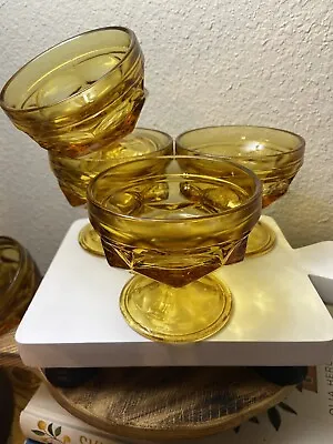 Buy Vintage 1970s Depression Glass Drinking Glasses By Anchor Hocking Amber 4 Count • 14.23£