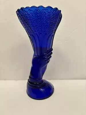 Buy Vintage Cobalt Blue Glass Hand Vase Hand Holding Wheat Bundle - 6 1/2  H • 16.62£