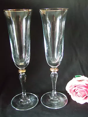 Buy Pair Of Pretty  Gold Trim  Champagne Flutes Glasses Prosecco Cava • 4.99£