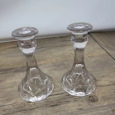 Buy Set Of 2 Crystal Glass Tall Candle Holders Apx 15cm Vintage • 11.99£