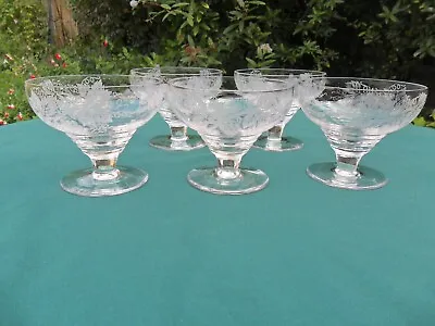 Buy 5 Vintage Crystal Short Stemmed Champagne Sherbet Glasses With Grapevine Pattern • 18£
