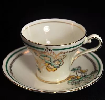 Buy Aynsley Cup & Saucer Hand Painted Cream Corset Floral Gold  Green Trim 1934-1939 • 143.10£