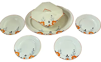 Buy PALISSY ART DECO Hand Painted Vintage 6 Piece Meat, Bowl And Plate Set • 45£