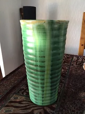 Buy Pottery Vase Green Drip Colours Ribbed Home Decor Stamped • 30£