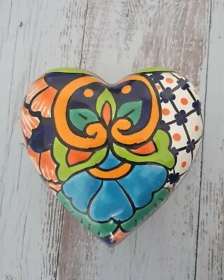 Buy Mexican Talavera Style Heart Jewelry Trinket Pottery Box Hand Painted 9cm Tall • 23.15£