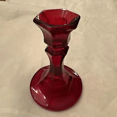 Buy Single Ruby Red Vintage Glass Candlestick Holder 4.5” Tall • 7.21£