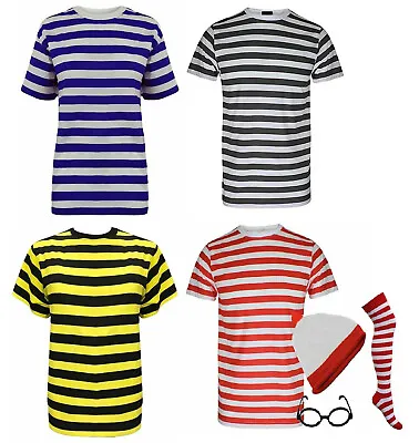 Buy Men Red And White Stripe Shirt Top Ladies T Shirt Book Week Crew Neck Outfit • 12.99£