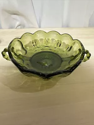 Buy Avocado Green Vintage Glass Dish With Side Handles 5.25” Scalloped • 6.63£