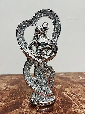 Buy 29cm Large Silver Sparkle Love & Affection Family Sculpture Decor Ornament • 17.99£