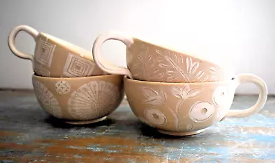 Buy Mugs-Set Of 4 Handthrown & Decorated Stoneware Pottery Mugs • 30£