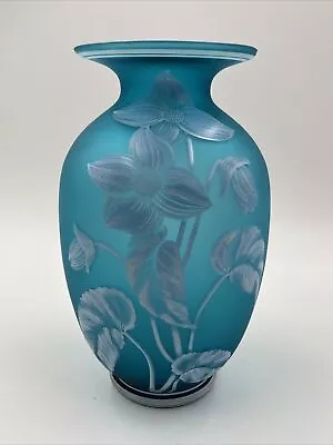Buy Fenton Azure Blue Cameo 9  Tall Vase Gallery Original 1984 Cincinnati Museum • 62.45£