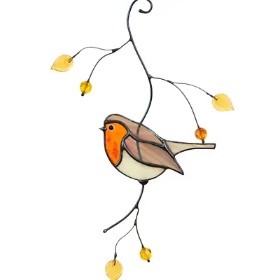 Buy Xmas Robin Stained Glass Bird Suncatcher Wall Hangings Bird Lover Gift Decor • 44.17£