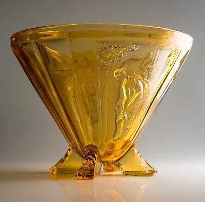 Buy Vintage Sowerby  Mercury   Art Deco Amber Pressed Art  Glass Bowl Pat No 2566 • 43.60£