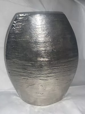 Buy Crate & Barrel White Ceramic Allegra Vase Metallic Silver 11” Tall EUC • 38.59£