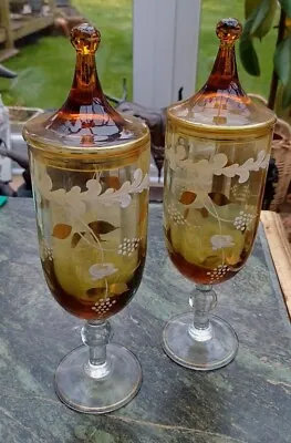 Buy Stunning Pair Mid-century Czech Covered Stemmed Amber Glasses/tall Candy Jars.  • 12.99£