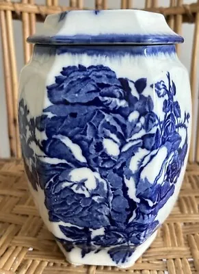 Buy Blakeney Ironstone Flow Blue Floral Staffordshire Jar With Lid. • 24.99£