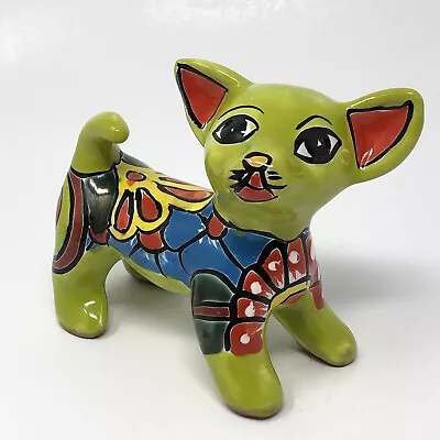 Buy Mexican Pottery Chihuahua Figurine Green Signed Hand Painted Folk Art 4.25  Tall • 18.89£