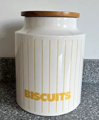 Buy Vintage/ Retro  - Hornsea Biscuit Jar - White/ Yellow Stripe • 22.50£