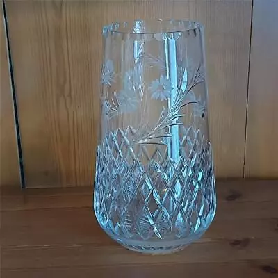 Buy Edinburgh Crystal Cut Glass  Large Vase  With Etched Flowers 23 Cm Tall • 18.98£