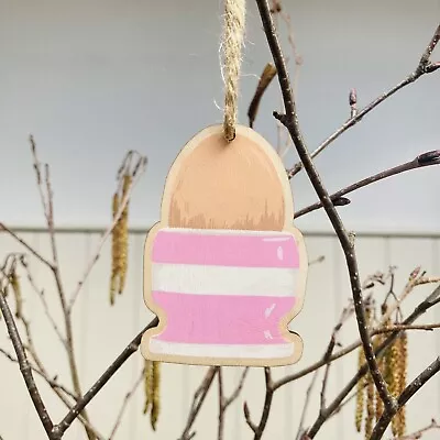 Buy Cornishware Inspired Pink Egg Cup Wooden Hanging Decoration • 4.50£