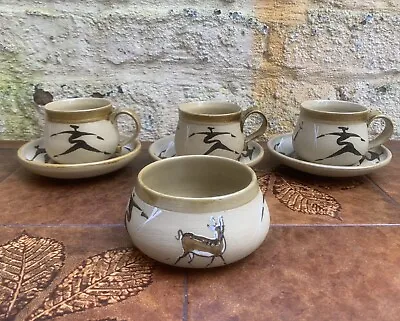 Buy 3 Simba Pottery African Abstract Figures Cups And Saucers And Sugar Bowl • 19.99£