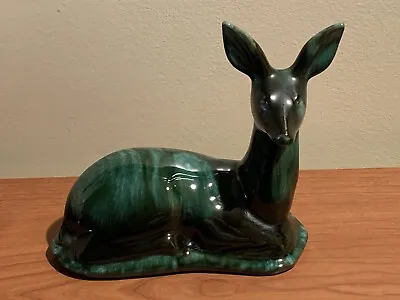 Buy Blue Mountain Pottery 7.5”  Large Sitting Deer ~ Fawn ~ Blue Green Drip Glaze ~ • 18.73£