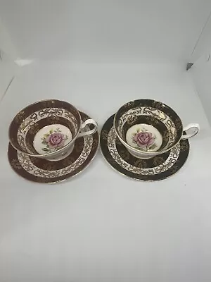 Buy Two Vintage Royal Grafton Bone China Pink Rose And Gild Cabinet Cups And Saucers • 9.99£