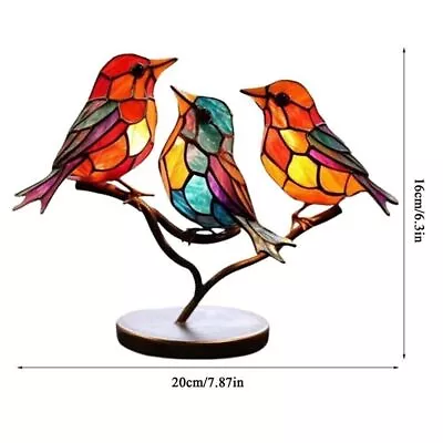 Buy Stained Glass Birds Ornament Birds On Branch Sculpture Statue Home Table Decor • 11.99£