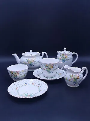 Buy Foley China Hand Painted And Jeweled 7 Piece Tea Set For 1-With Minor Faults • 109.90£