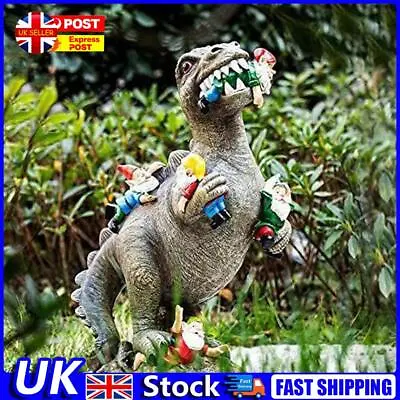 Buy Dinosaur Eating Gnomes Statues Funny Garden Ornaments Cute Durable Outdoor Decor • 10.19£