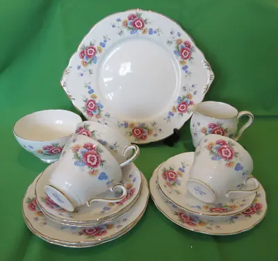 Buy Vintage Salisbury Fine Bone China Tea Trio X3, + Cake Plate, Sugar Bowl & Jug • 19£