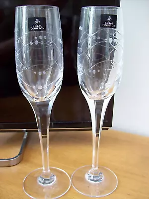 Buy 2 X ROYAL DOULTON CRYSTAL PRECIOUS CHAMPAGNE/PROSECCO FLUTES NEW & Signed! • 35.99£