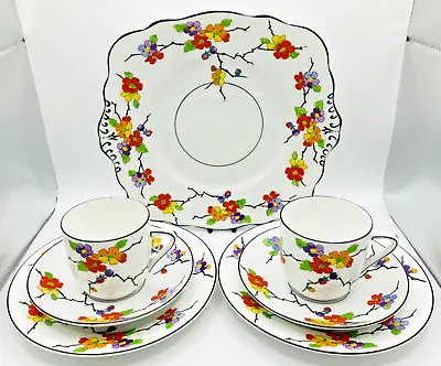 Buy Vintage Art Deco 1930's Foley China Floral Pattern 593 Tea For Two -Hand Painted • 34.99£
