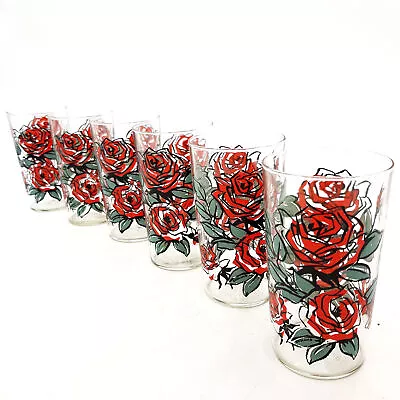 Buy Vintage 1950's Rose Design Set Of 6 Drinking Glasses • 15£