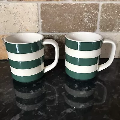 Buy 2x T G Green Pottery Cloverleaf Cornishware Green Striped Mugs VGC • 19.99£