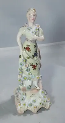 Buy Antique Small Porcelain Figurine Of  Lady Dresden Style Flowers Continental • 19£