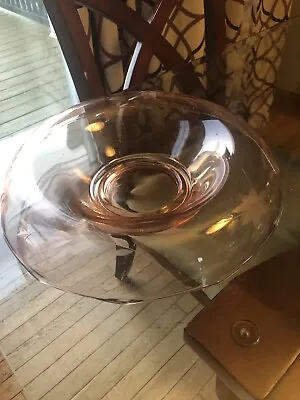 Buy Vintage Pink Depression Console Bowl Glass Rolled Edge Floral Etched • 28.57£