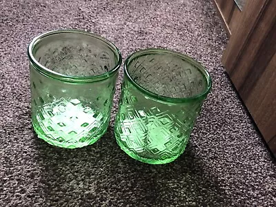 Buy 2 X Tea Light Candle Holders Green Glass Table Center Piece • 7£