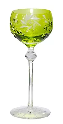 Buy Antique Cut To Clear Green Etched Bohemian Wine Hock Glass 7.5  • 41.06£