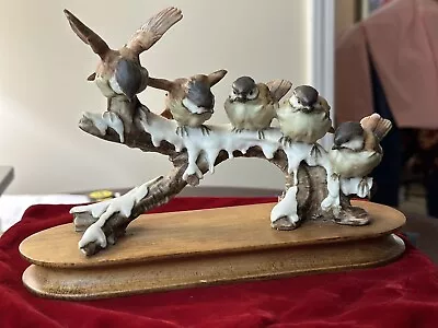 Buy Vintage Giuseppe Armani Sparrows On Snow Branch Porcelain Birds Wood Base Figure • 72.32£