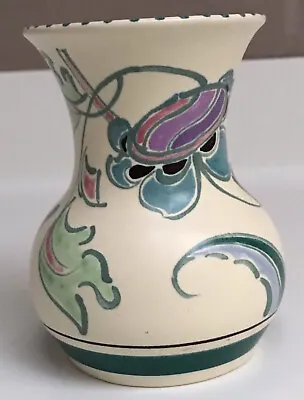 Buy Mid Century Honiton Pottery Hand-painted Jacobean Vase - 12.5cm Height • 4.50£