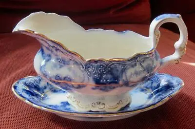 Buy John Maddock And Sons Royal Vitreous Dainty Flow Blue Sauce Boat & Under Plate • 118.27£
