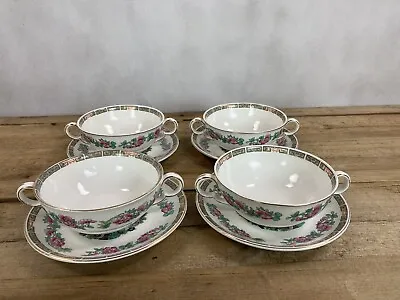 Buy Maddock Pottery Royal Vitreous Indian Tree 4 X Soup Bowls And Saucers Art Deco • 30£
