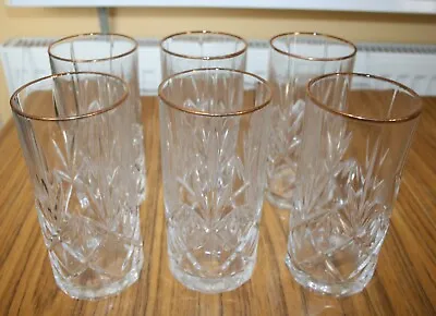 Buy Set Of 6 Cut Glass Tumblers 6  Tall With Gold Rim Very Heavy • 21£