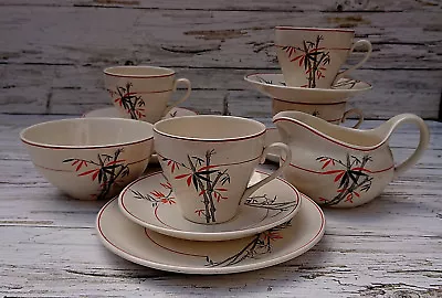 Buy Vintage Crown Clarence Staffordshire Oriental  Bamboo Pattern 15 Piece Tea Set. • 26£