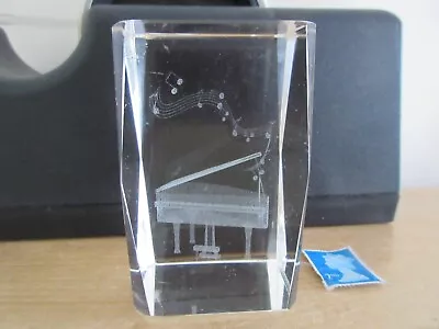 Buy Crystal Glass 3D Etched Piano & Musical Notes Scene Paperweight - 8cmx5cmx5cm • 9.99£