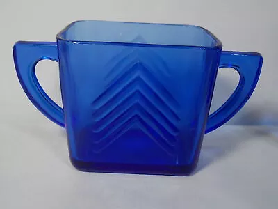 Buy Cobalt Blue Chevron Glass Sugar Bowl Made By Hazel Atlas Mid Century Era • 7.11£
